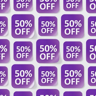 Purple 50% Off Discount Stickers