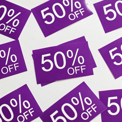 Purple 50% Off Sale Stickers