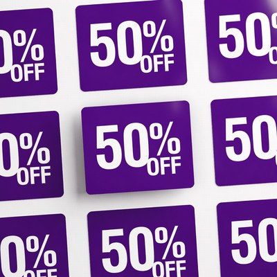 Purple 50% Off Sale Stickers