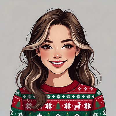 Smiling Woman in Christmas Sweater