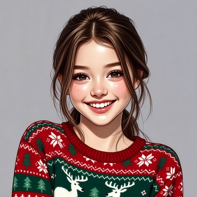 Smiling girl in red Christmas sweater