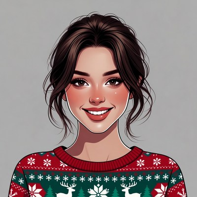 Smiling woman in Christmas sweater