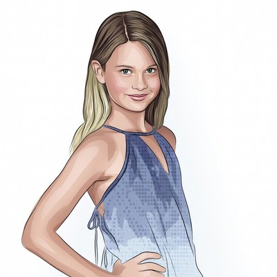 Young girl in blue sundress smiling