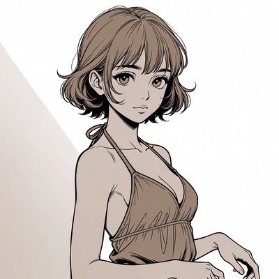 Anime girl in brown slip dress