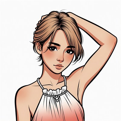 Asian woman touching hair illustration