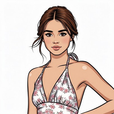 Asian woman in floral tube dress