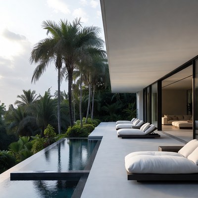 Modern infinity pool deck with loungers