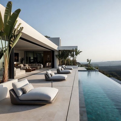 Modern White Infinity Pool Villa