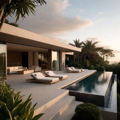 Modern Infinity Pool Terrace Sunset