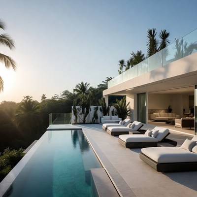 Modern Infinity Pool Villa Sunset
