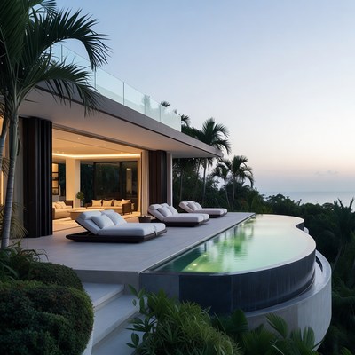 Modern Infinity Pool Villa at Sunset