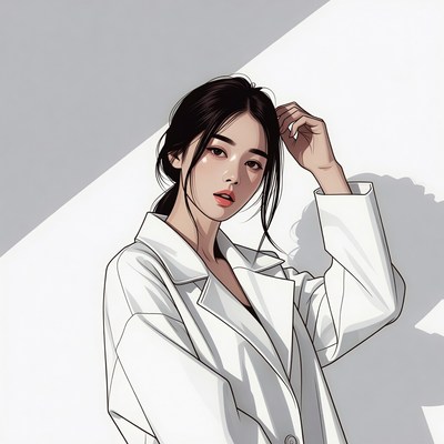 Asian woman in white coat illustration