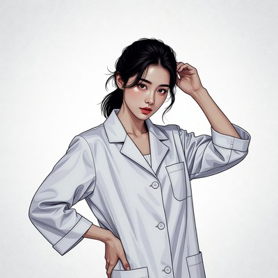 Asian woman in white lab coat