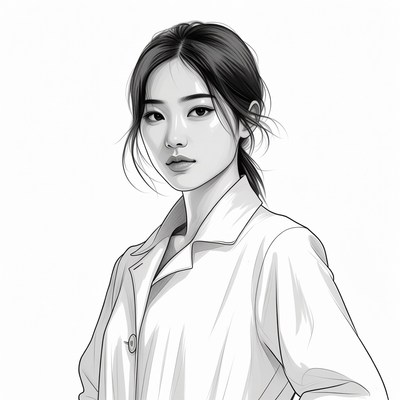 Asian woman in white coat illustration