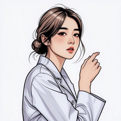 Asian woman in white coat illustration