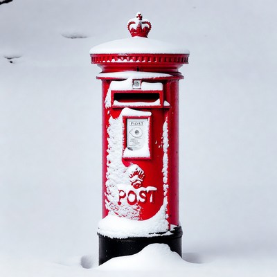 Red Post Box Covered in Snow