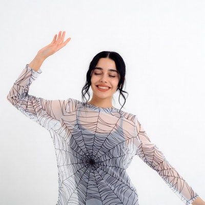 Woman dancing in spiderweb dress