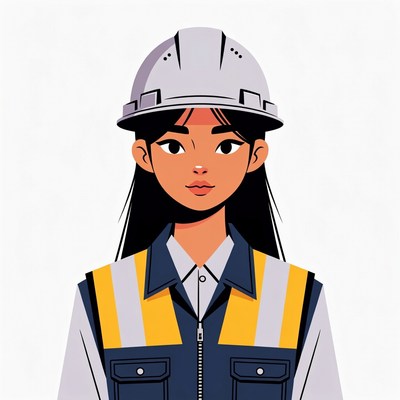 Asian woman wearing hard hat