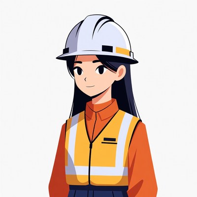 Asian woman in construction vest and helmet