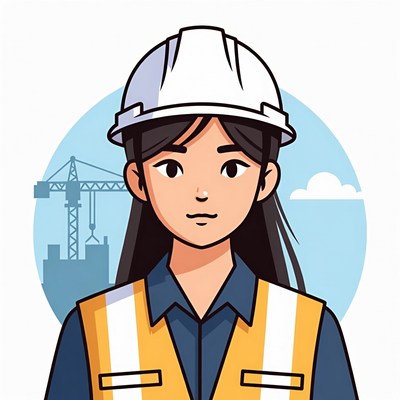 Asian woman in hard hat and vest