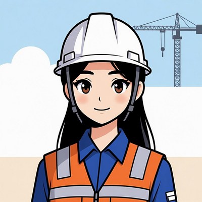 Anime woman in hard hat and vest