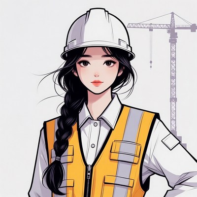 Asian woman in hard hat and vest