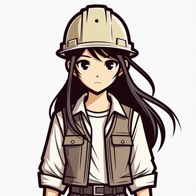 Anime girl wearing hard hat
