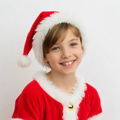 Girl wearing Santa hat and suit