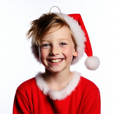 Boy smiling in Santa hat and suit