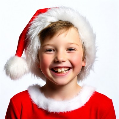 Boy smiling in Santa hat