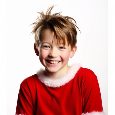 Boy smiling in Santa costume