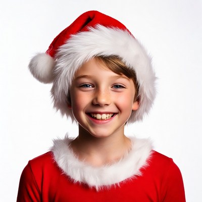 Boy smiling in Santa hat