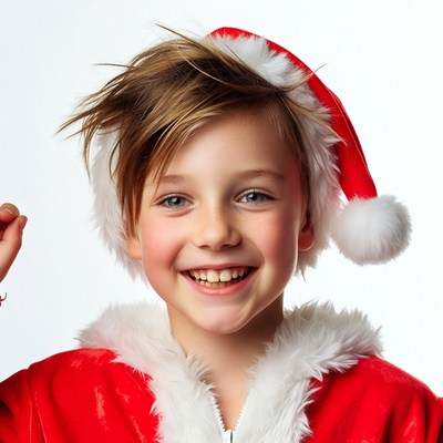 Boy smiling in Santa costume