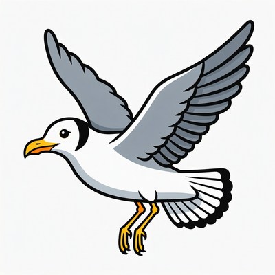 Cartoon seagull flying with wings spread