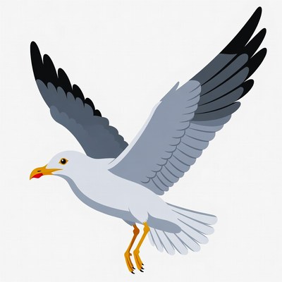 Cartoon Seagull Flying with Wings Spread