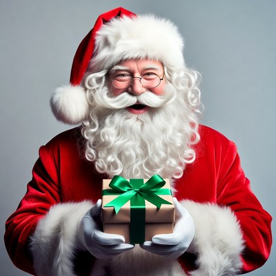 Santa Claus holding Christmas gift