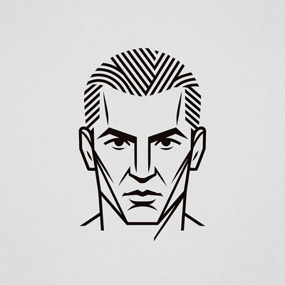 Geometric Black Line Man Portrait