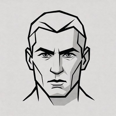 Geometric black line drawing man face