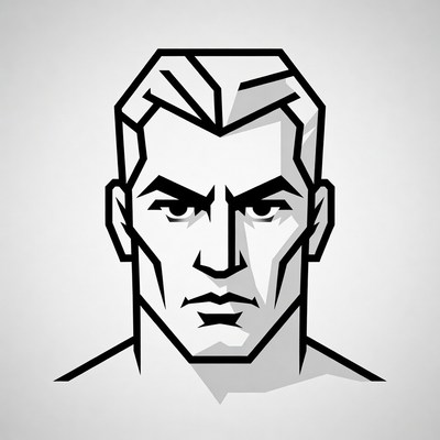 Geometric Black Line Art Man Face