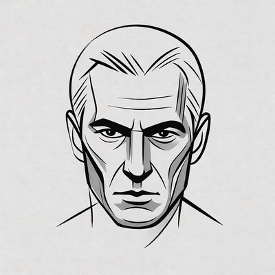 Line art portrait of stern man