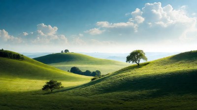 Rolling Green Hills with Trees