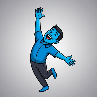 Cartoon Asian man dancing joyfully
