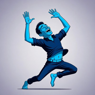 Excited Asian man jumping with arms raised