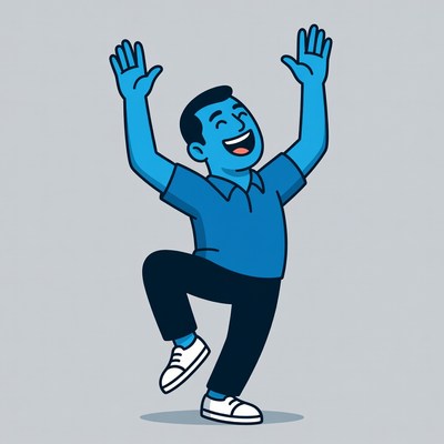 Cartoon man dancing with arms raised