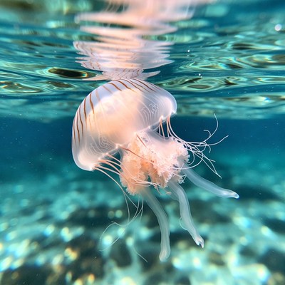 Pink Striped Jellyfish Underwater