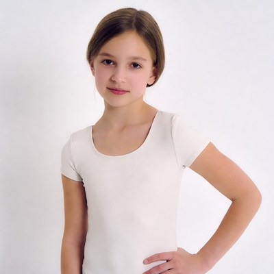 Young girl in white leotard