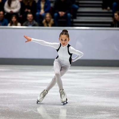 Young girl figure skating on ice