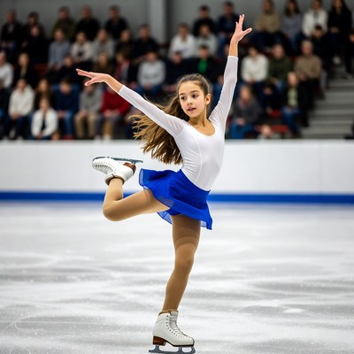 Girl figure skating on ice rink