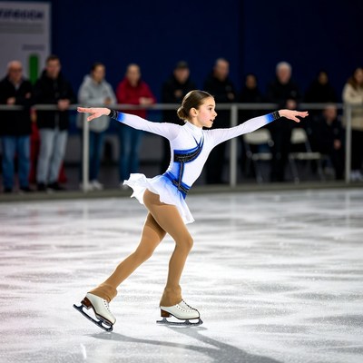 Young girl figure skating on ice