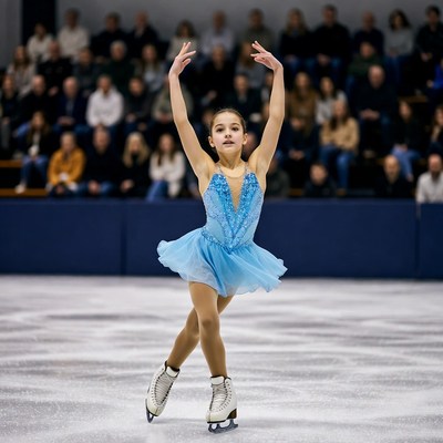 Young girl figure skating on ice